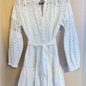 Temptations White Long Sleeve Plunge Sundress